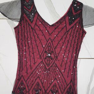 1920s style Costume formal  party red dress with Lace and sequins overlay xs/sm